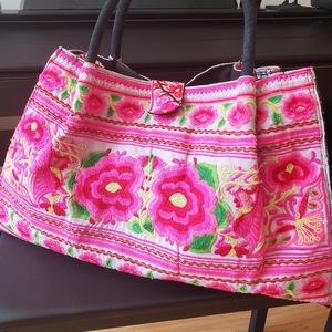 Large handmade embroidery tote bag. Boho. Asian ethnic folk art